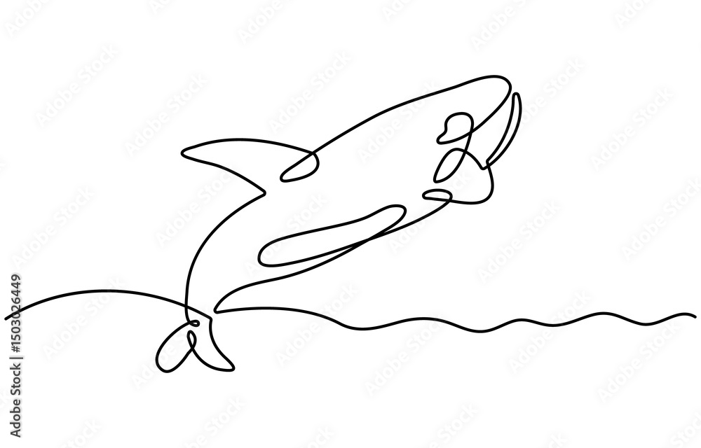 Fototapeta premium Continuous one line drawing of killer whale. Simple illustration of orca whale line art vector illustration