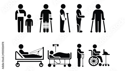 Injury Recovery Stick Figure Icons Set
