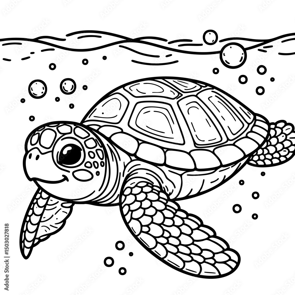 Fototapeta premium Adorable Sea Turtle: Underwater Line Art