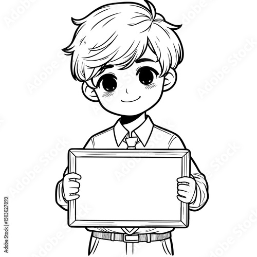 Cute Boy Holding Blank Sign: Cartoon Illustration