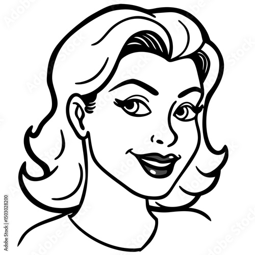 Stylish woman with bob haircut smiling in a cartoon illustration  