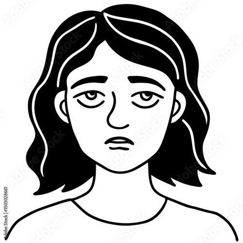 Young woman looking stressed with wavy hair and neutral expression  