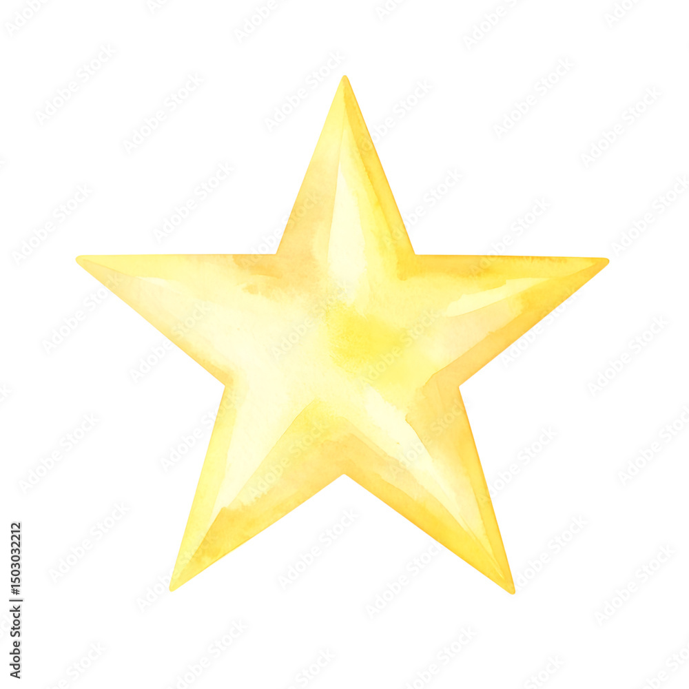Obraz premium Golden Star: A radiant, watercolor rendering of a five-pointed star shines brightly against a clean backdrop, emanating joy and enchantment.