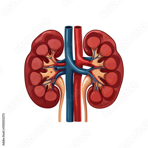 Human kidneys isolated on white background cartoon style flat design vector illustration