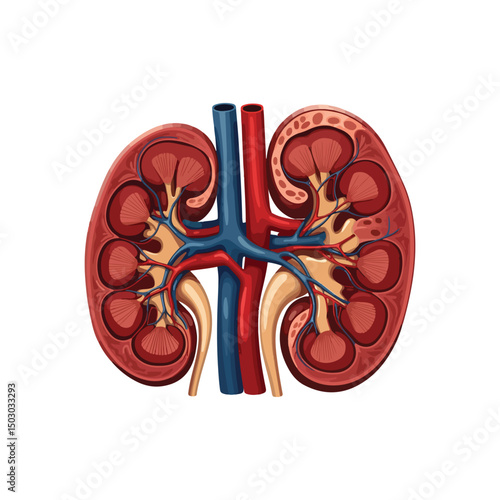 Human kidneys isolated on white background cartoon style flat design vector illustration