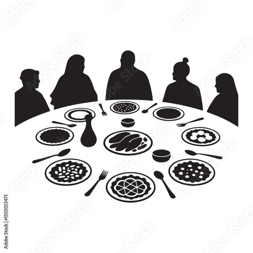 Ramadan Iftar A Symbolic Feast of Traditions and Togetherness Silhouette White Background.