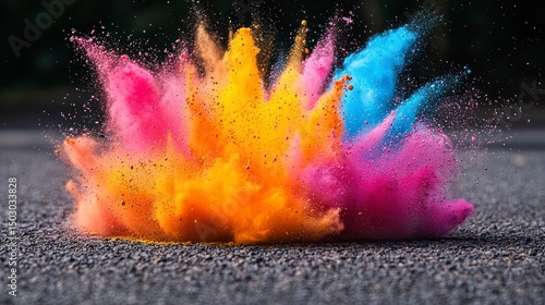 An explosion of vivid hues erupting from the ground, a colorful burst