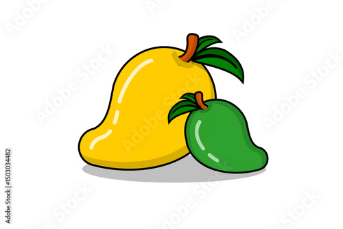 vector illustration fresh mango fruit yellow and green on background white
