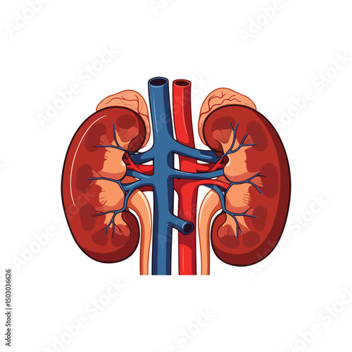 Human kidneys isolated on white background cartoon style flat design vector illustration