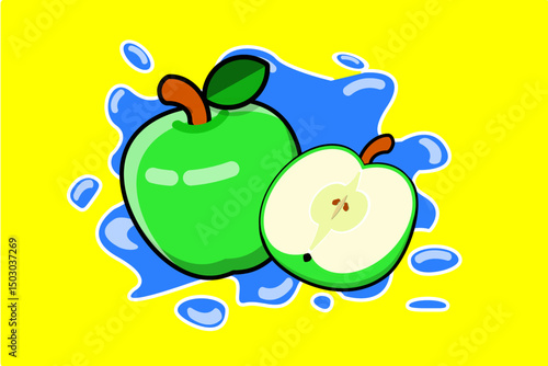 Design vector illustration fresh green apple on yellow background
