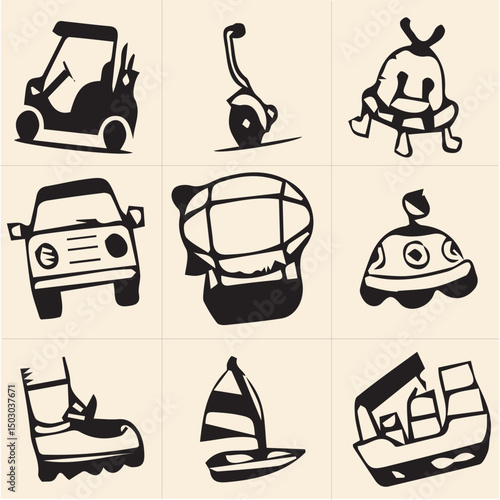 All kind of transportation vector Black and white set-32