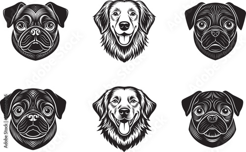 Animal vector illustration of wild dogs heads Silhouette powerful tattoo design for nature and wildlife art