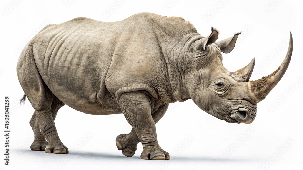 Fototapeta premium Majestic Rhinoceros Portrait in Natural Habitat High Quality White Background