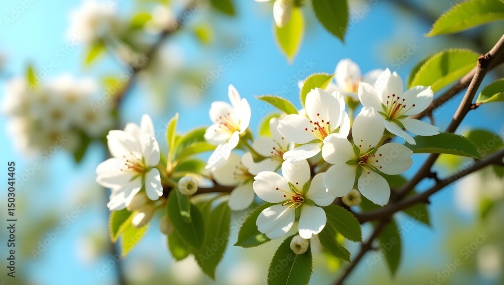 Fototapeta premium Beautiful Apple Blossoms in Bloom Framed by a Bright Blue Spring Sky