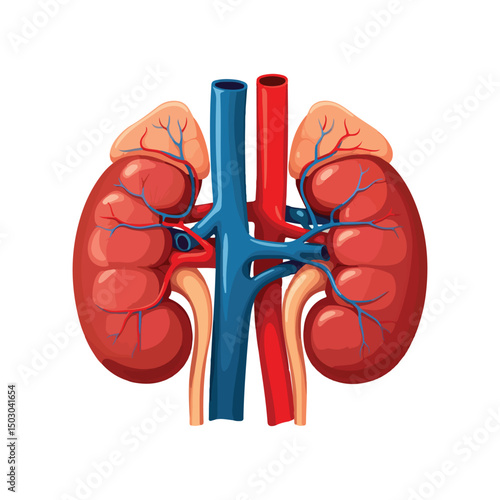 Human kidneys isolated on white background cartoon style flat design vector illustration