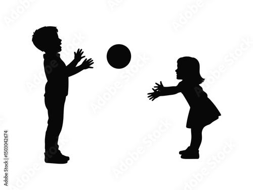 Silhouette illustration of a boy and girl playing with a ball in playful activity