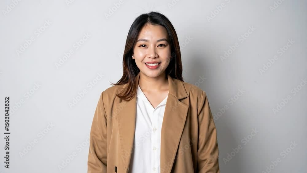 Confident Asian Businesswoman Smiling, Ready for Meeting or Presentation Success Confident Asian Businesswoman Smiling, Ready for Meeting or Presentation Success