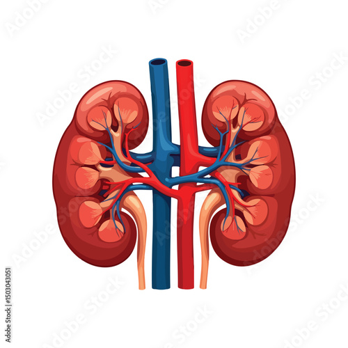 Human kidneys isolated on white background cartoon style flat design vector illustration