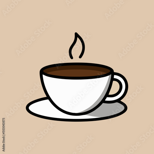 Close-up of hot coffee cup with rising steam on textured wooden table in bright daylight