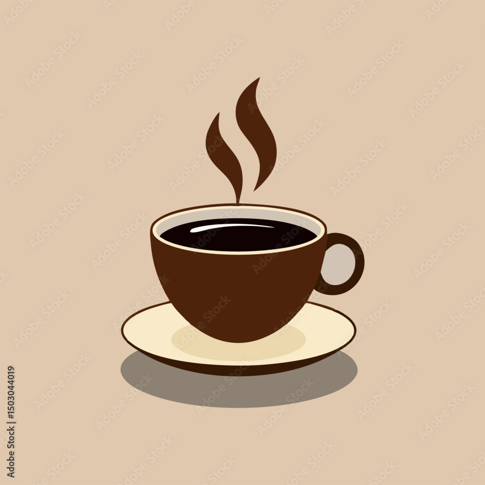 Obraz premium Hot coffee steaming in stylish cup on wooden surface surrounded by relaxed home setting details