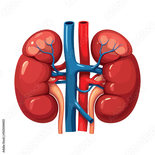 Human kidneys isolated on white background cartoon style flat design vector illustration