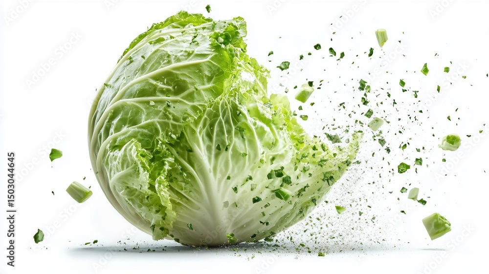 Obraz premium Dynamic Cabbage Explosion: Freshness in Motion