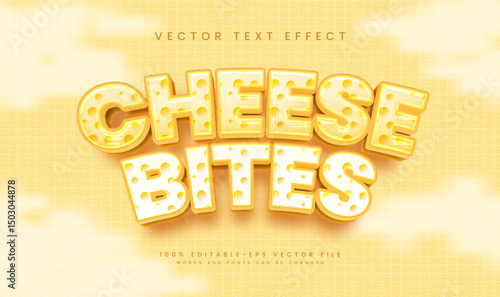 Yummy cheese bites, editable vector text effect. Suitable for delicious food and creamy milk theme.