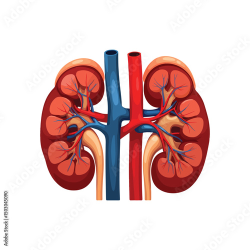 Human kidneys isolated on white background cartoon style flat design vector illustration