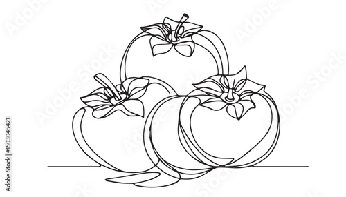 Continuous one single minimal line drawing Persimmon fruit