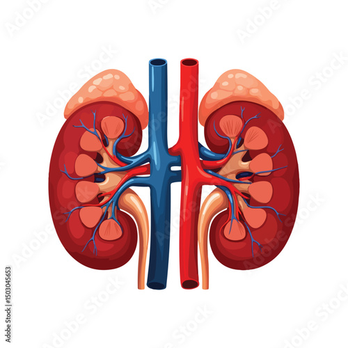 Human kidneys isolated on white background cartoon style flat design vector illustration