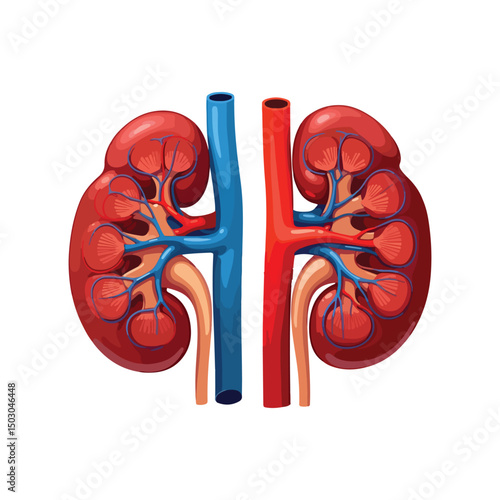 Human kidneys isolated on white background cartoon style flat design vector illustration