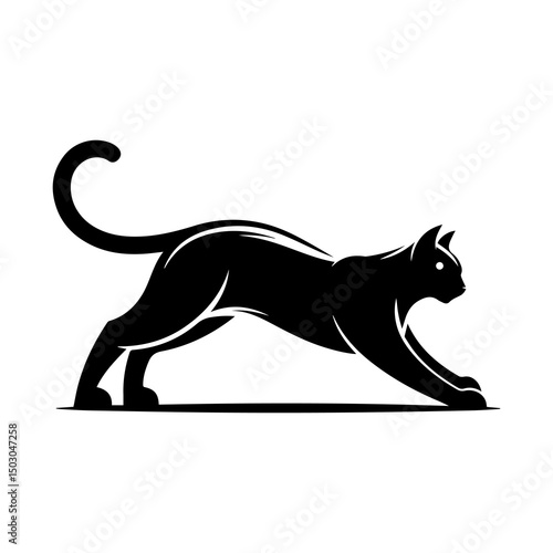 Black cat in a stalking position logo design