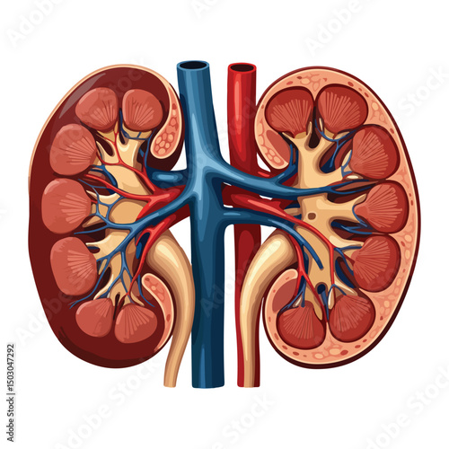 Human kidneys isolated on white background cartoon style flat design vector illustration