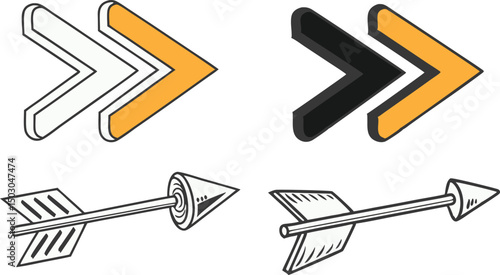 Minimalist Arrow Vector Collection Black and White Outline Symbols
