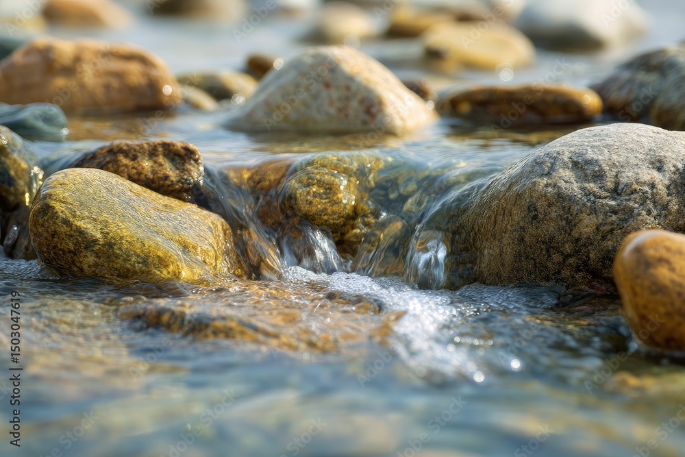 Fototapeta premium A peaceful scene of water gently flowing over stones