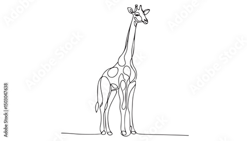 Continuous one single minimal line drawing giraffe