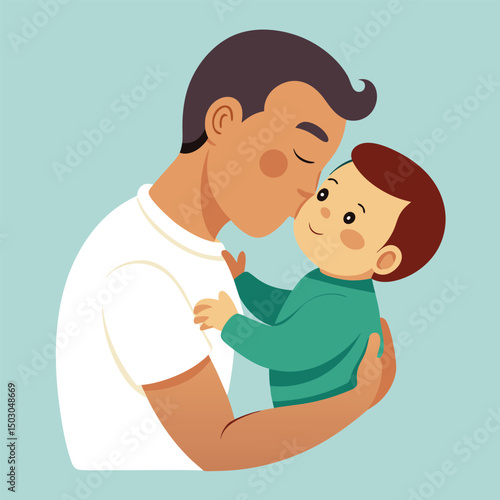 Father kissing a baby on the forehead vector illustration