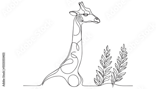 Continuous one single minimal line drawing giraffe
