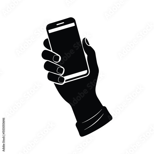 Hand Holding Phone Vector Silhouette