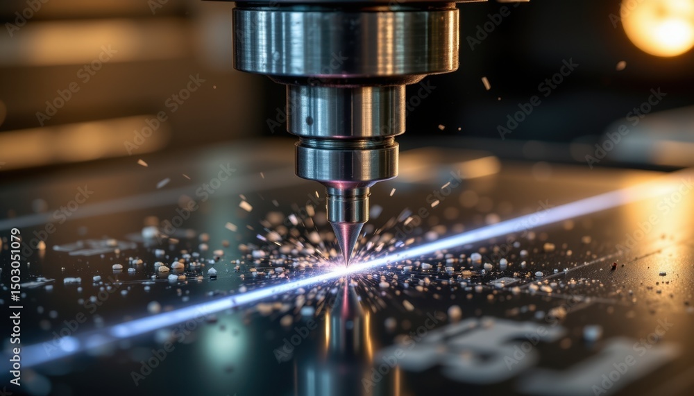 Laser cutting process in high-tech workshop precision manufacturing industrial environment close-up view Laser cutting process in high-tech workshop precision manufacturing industrial environment close-up view