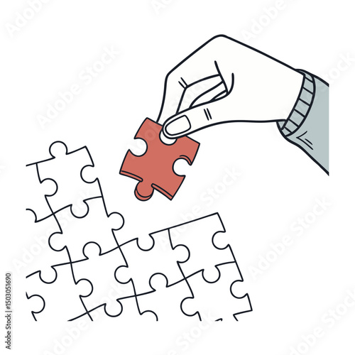 Hand holding the puzzle piece, emphasizing the act of discovery or problem solving 