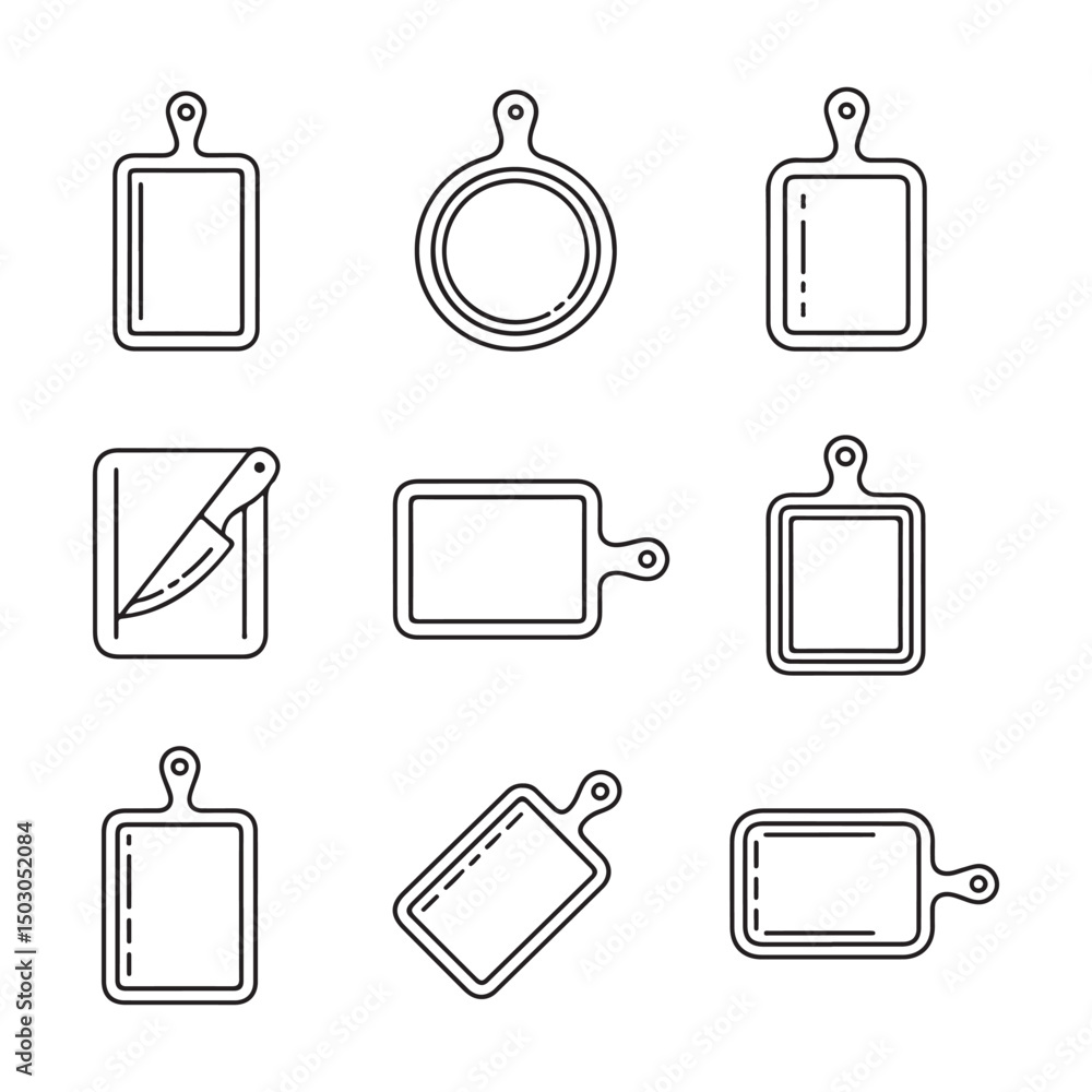 Cutting Board and Kitchen Prep Icons Set. Set of Various Kitchen Cutting Boards and Utensils
Cutting Board and Kitchen Prep Icons Set. Set of Various Kitchen Cutting Boards and Utensils