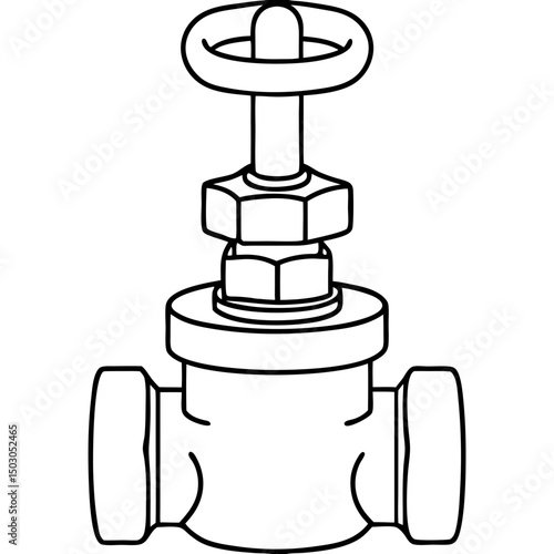 Gate valve, line drawing, monochrome, for industrial design