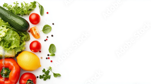 Assorted fresh vegetables on white background with copy space
