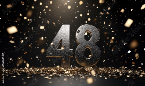 Elegant Reflection of Number Forty-Eight Surrounded by Confetti photo