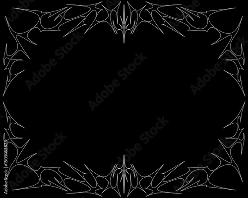 Neo tribal frame, cyber gothic style symmetrical shape, futuristic y2k abstract border vector isolation
