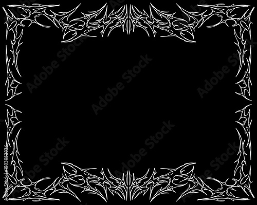 Neo tribal frame, cyber gothic style symmetrical shape, futuristic y2k abstract border vector isolation