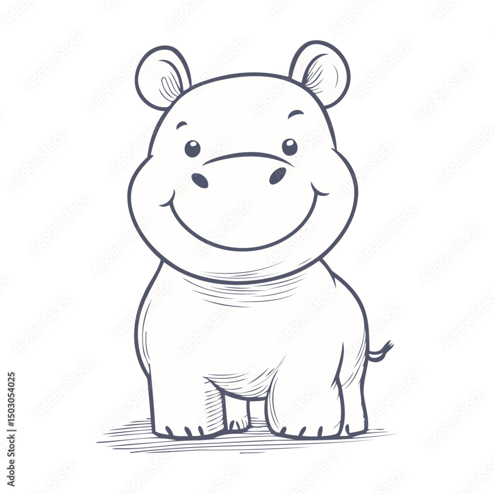Outline Drawing Of Cute Hippo Outline Drawing Of Cute Hippo
