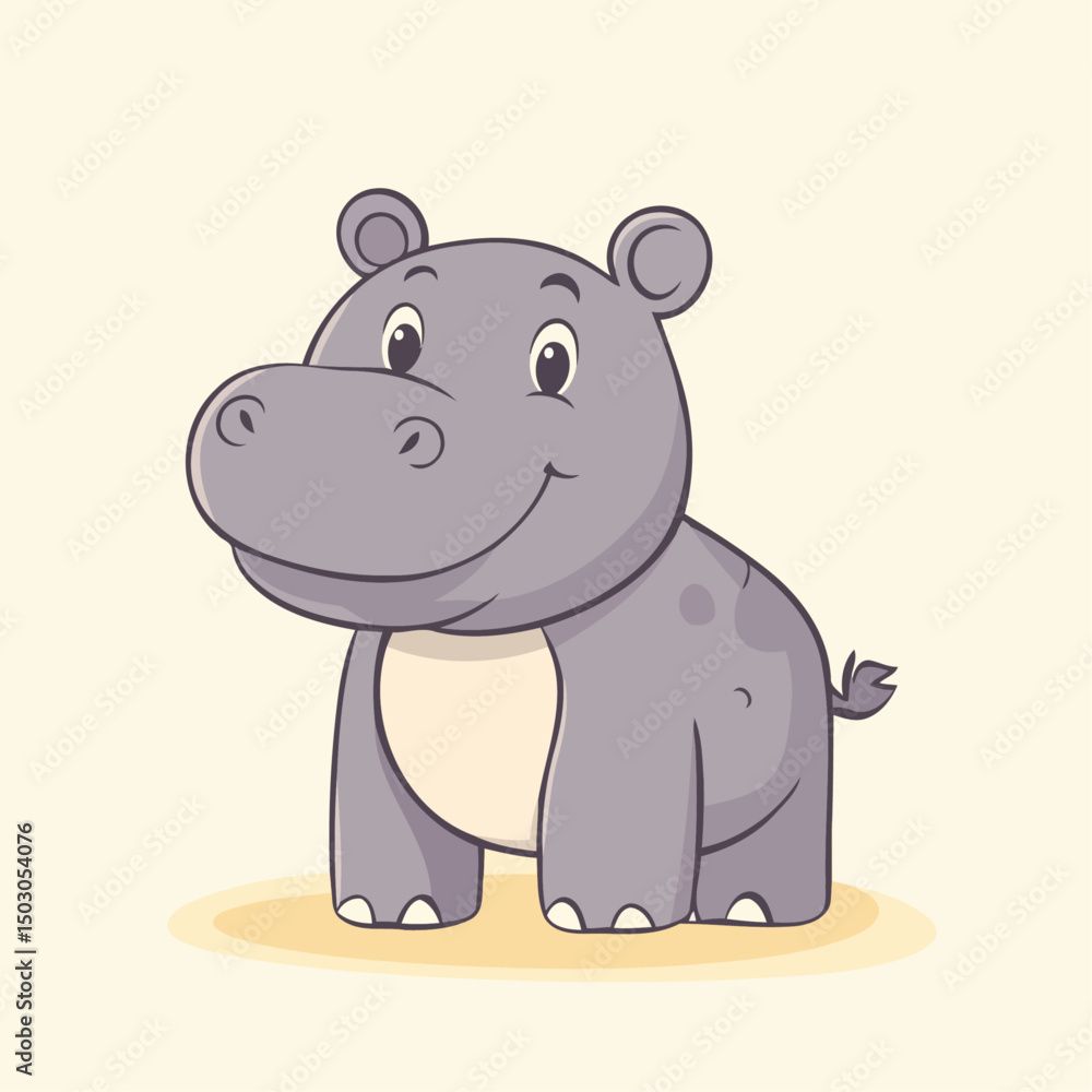 Fototapeta premium Cartoon Hippopotamus On Beige Background