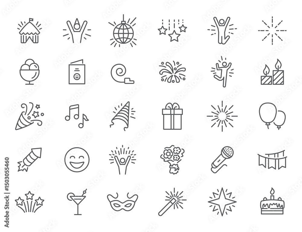 Fototapeta premium Celebratory line art symbols arranged neatly